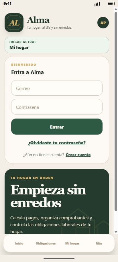 Abre Alma: Crear cuenta o iniciar sesión